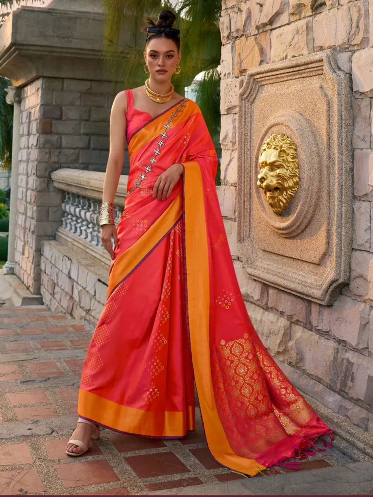 Coral Red Saree